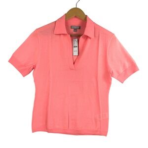 J.Crew Short-sleeve sweater-polo in merino wool Brilliant Peony sz L